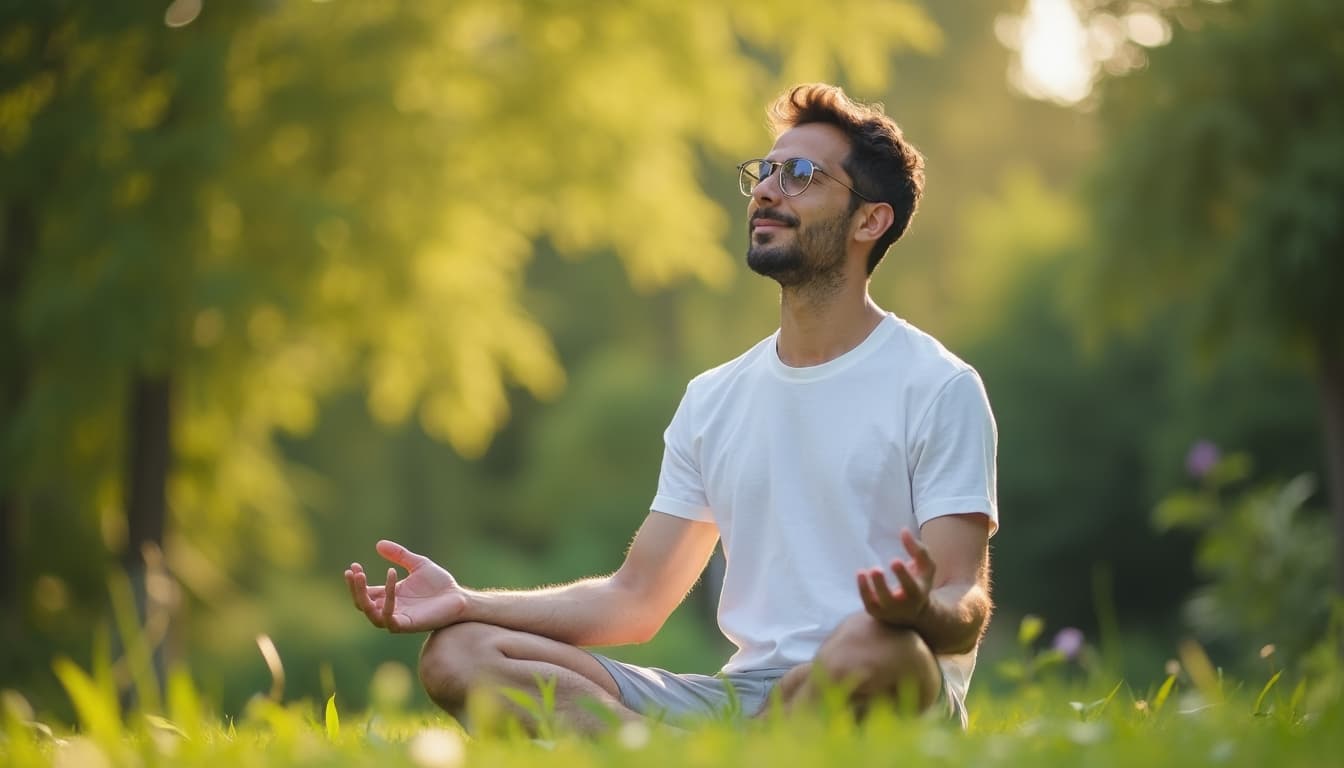 Man meditating outdoors