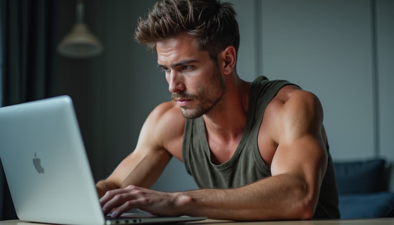 Homme intensément concentré sur l'apprentissage de quelque chose de nouveau