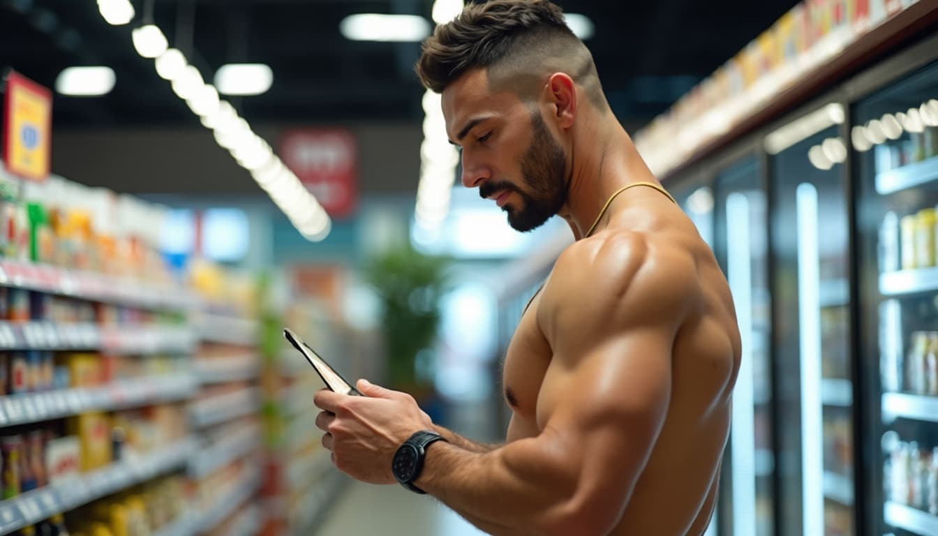 Homem fazendo escolhas criteriosas no supermercado