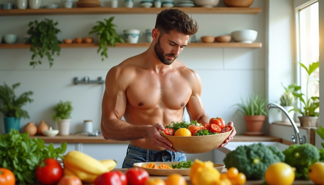 Man prepares a vibrant, nourishing meal