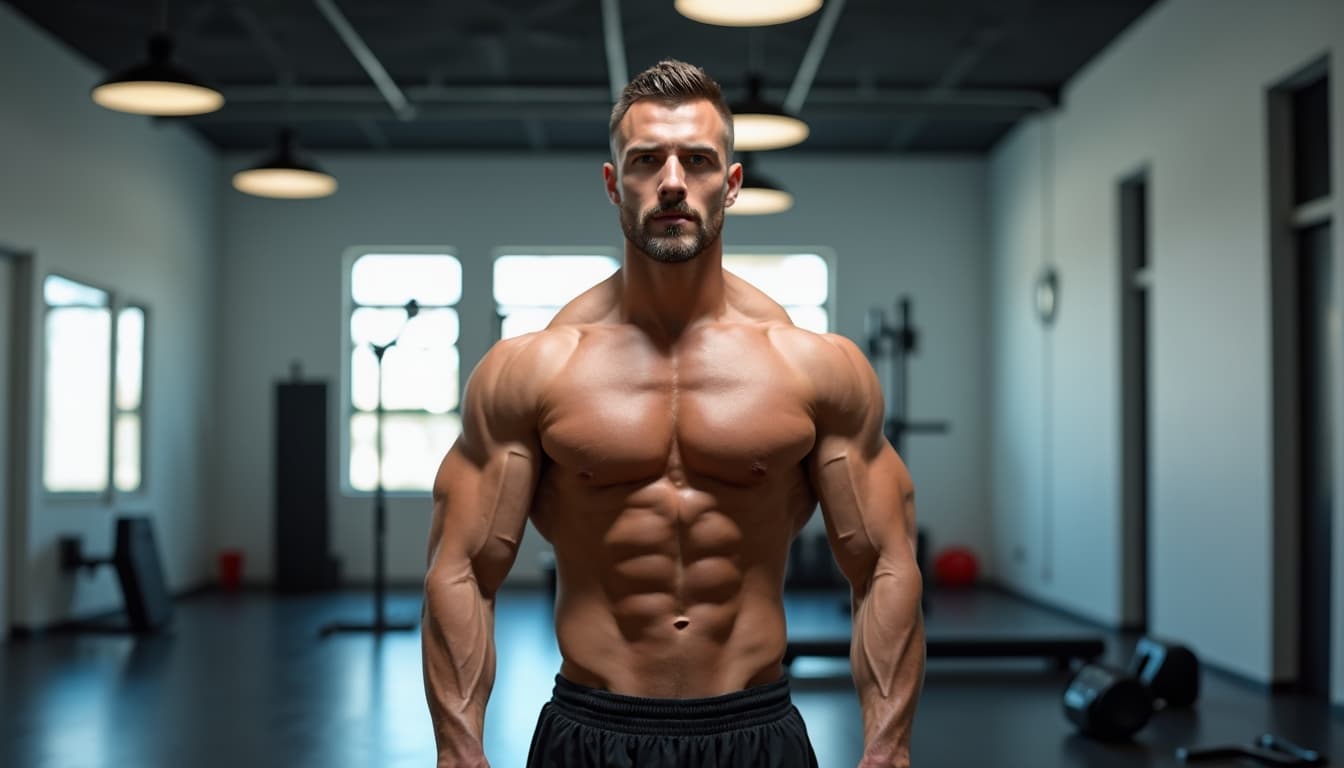 Muscular man demonstrating physical readiness in a modern fitness space