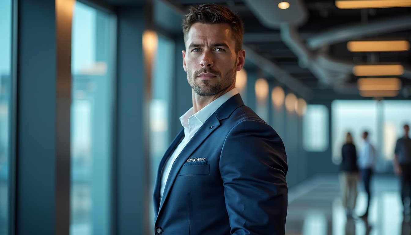 Confident professional embodying strategic success