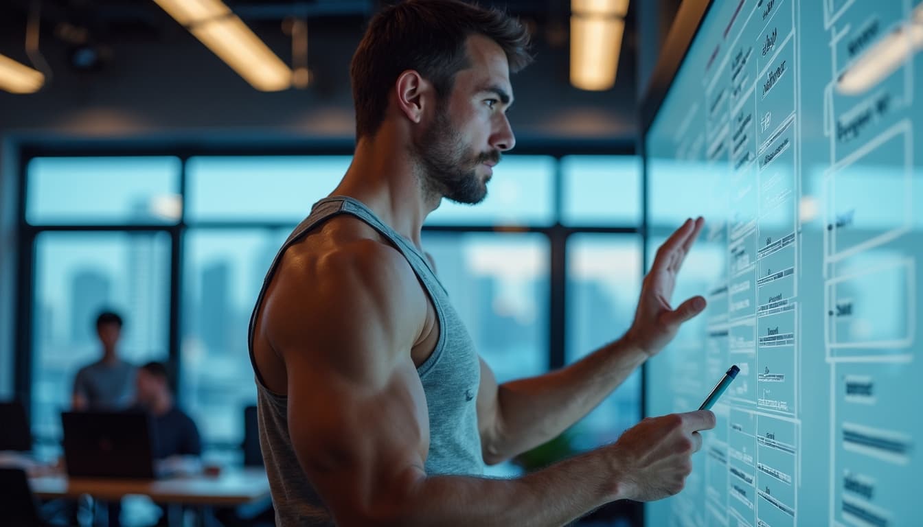 Focused man planning content strategy