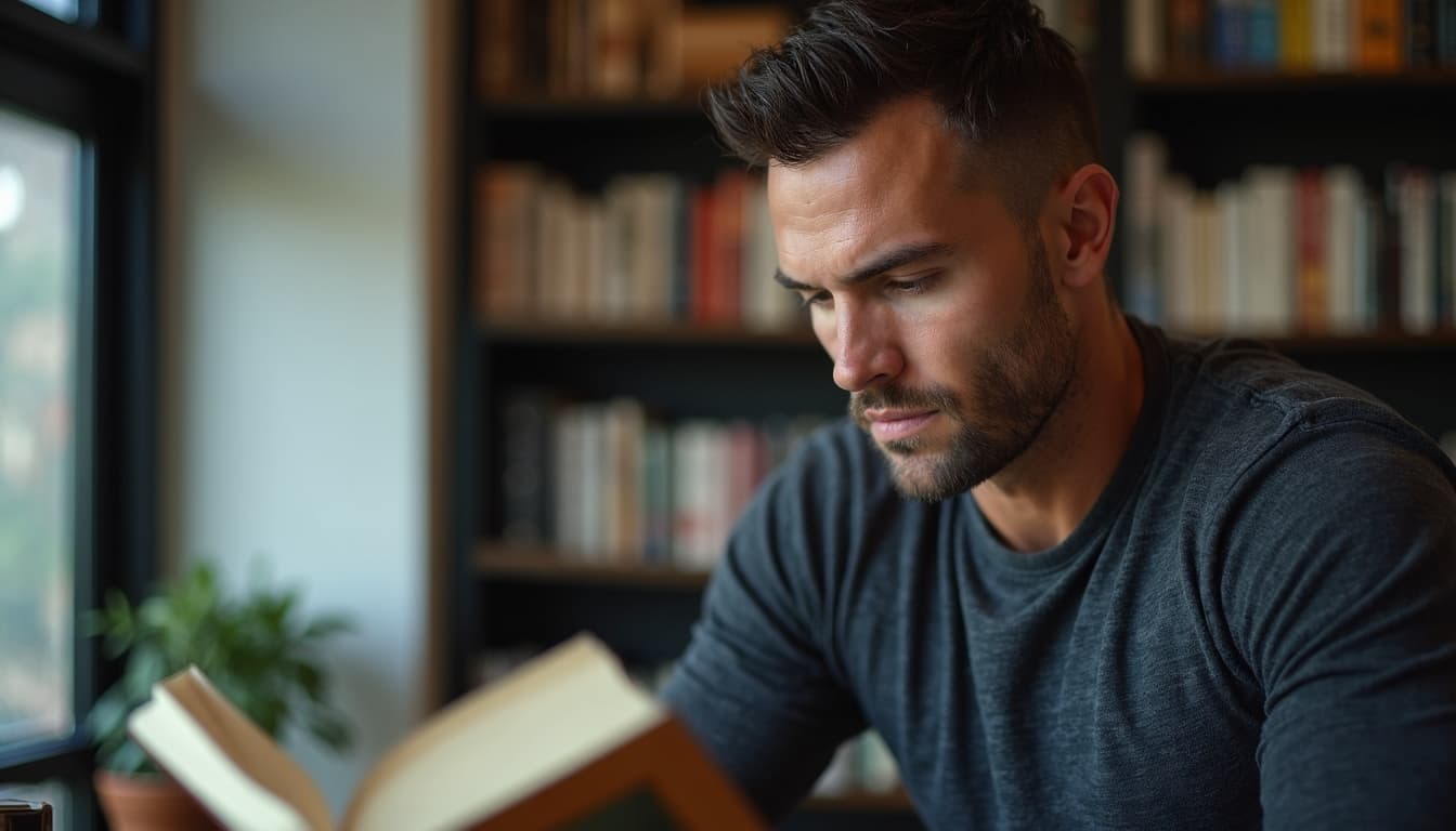 Man in deep concentration, engaged in intellectual pursuit