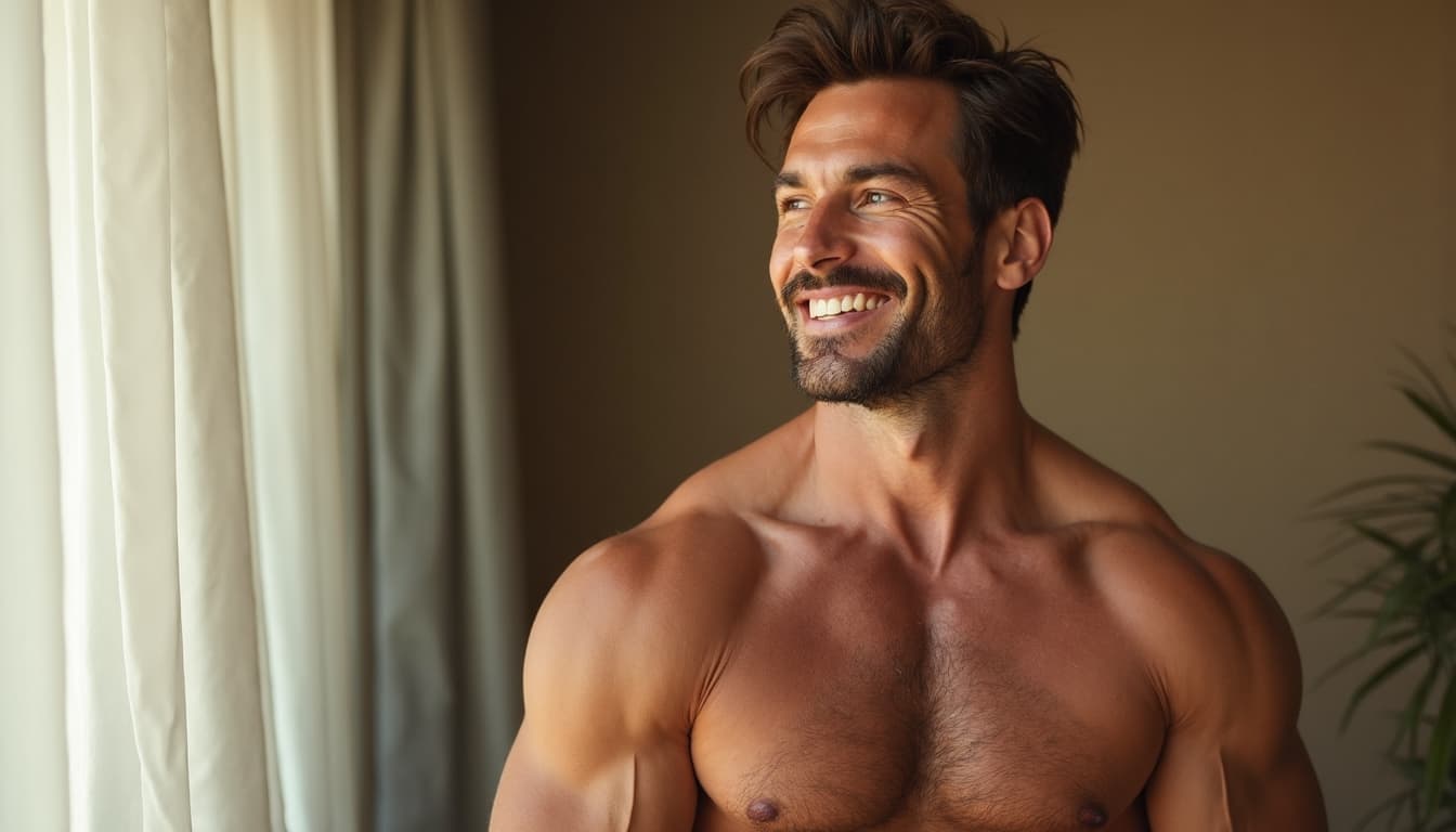 Man radiating fulfillment from intentional living