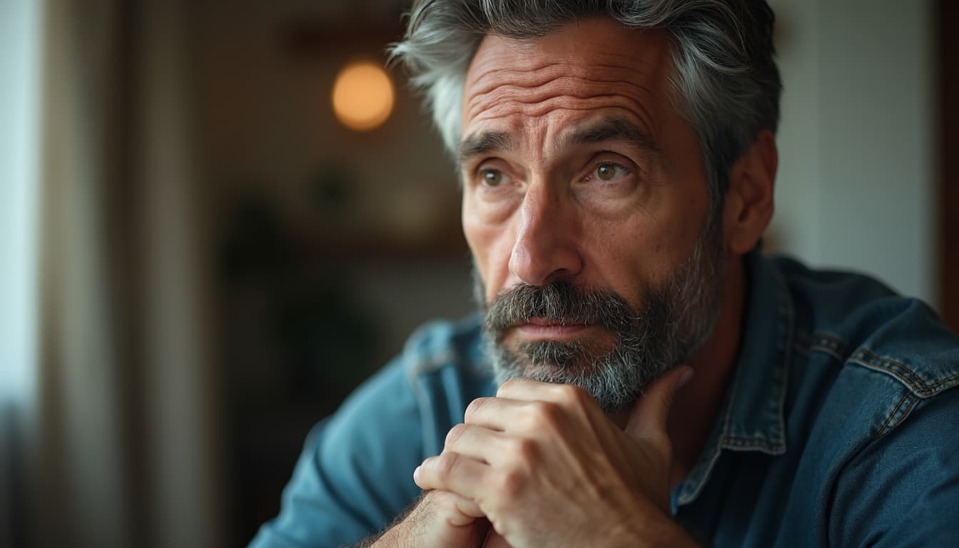 Determined Man Reflecting on Heart Health