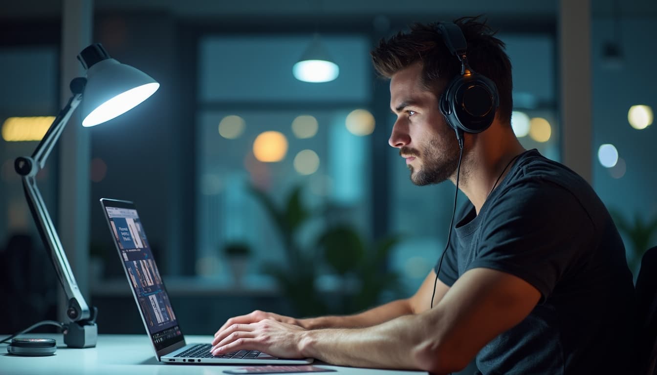Determined Male Engaging in Language Practice
